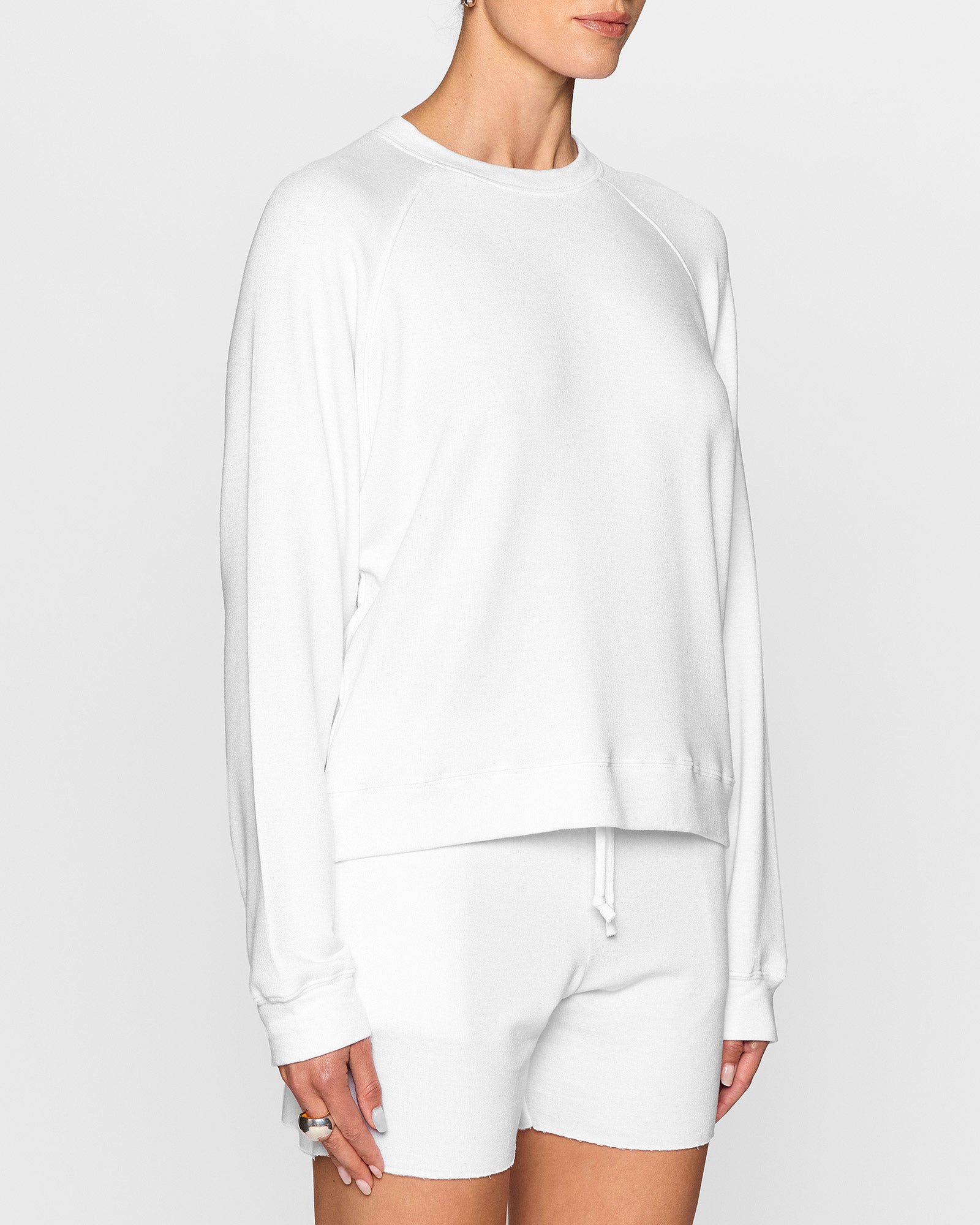 White | Women's Raglan Crew by Bleusalt