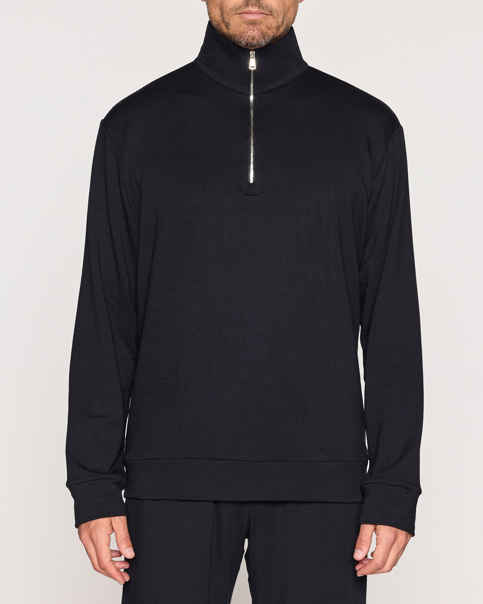 Black | The Men's 1/4 Zip Zipped Up Front