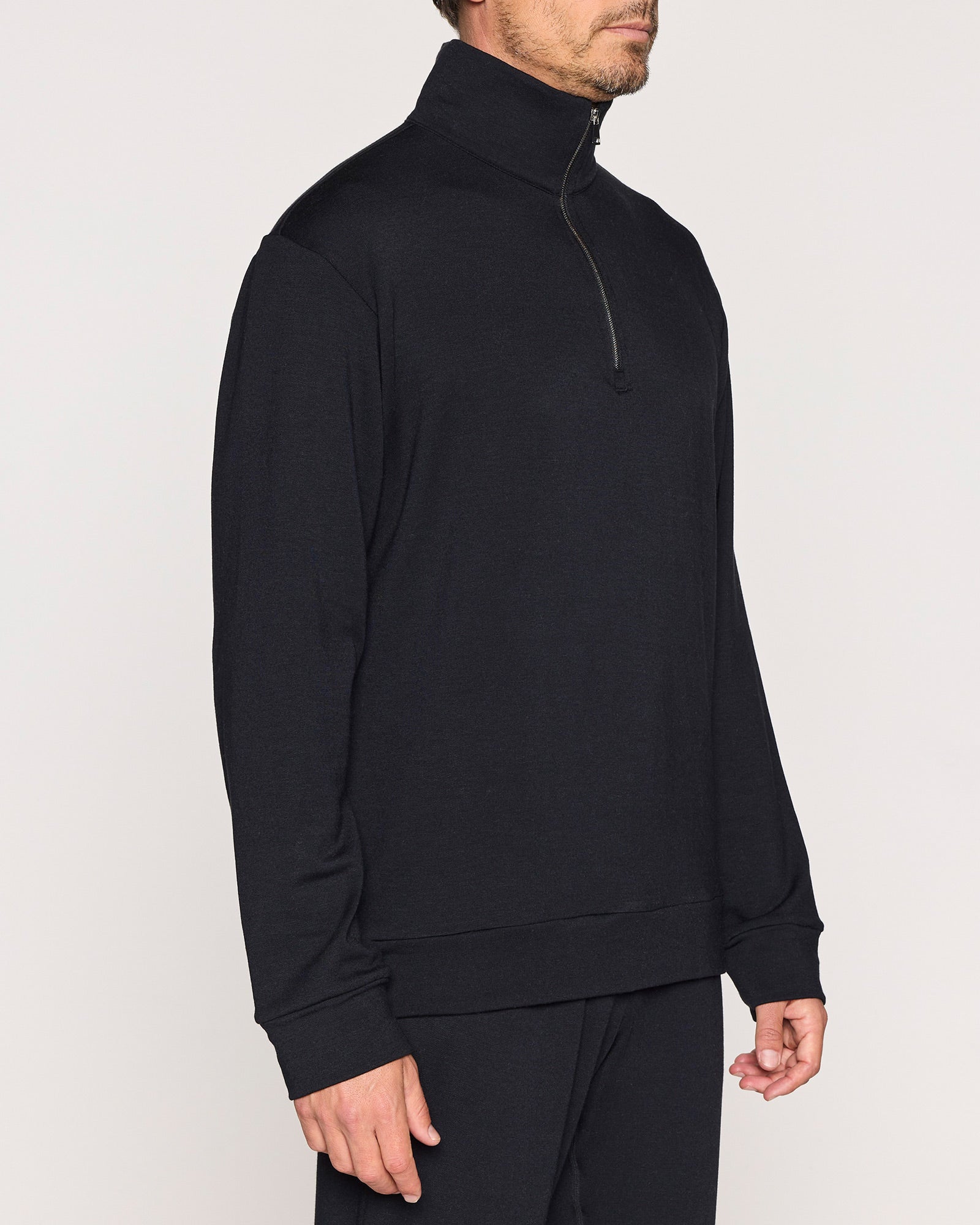 Black | The Men's 1/4 Zip Zipper Up Angle