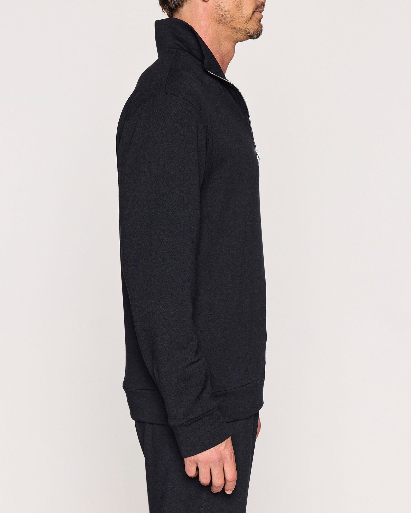 Black | The Men's 1/4 Zip - Zipper Down Side