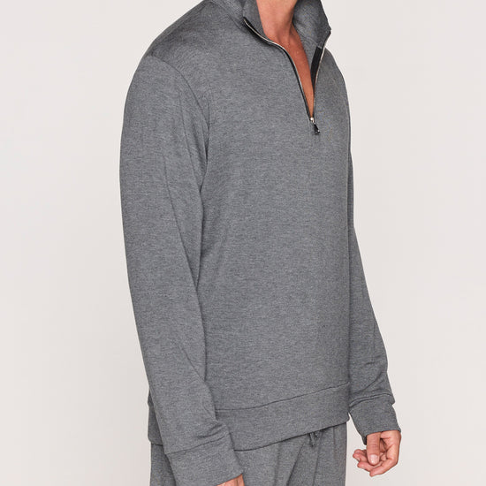 Dark Gray | The Men's 1/4 Zip - Zipper Down Angle