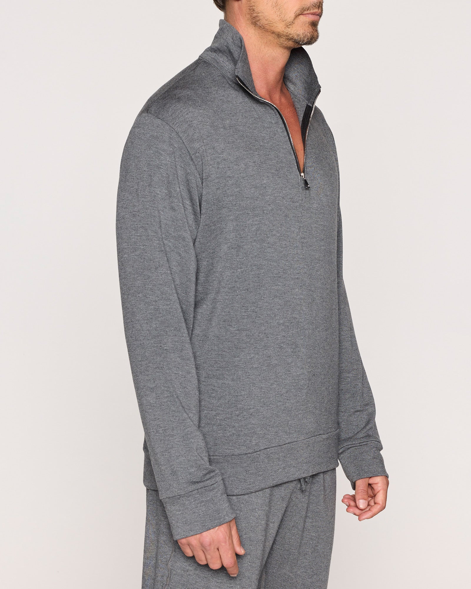 Dark Gray | The Men's 1/4 Zip - Zipper Down Angle