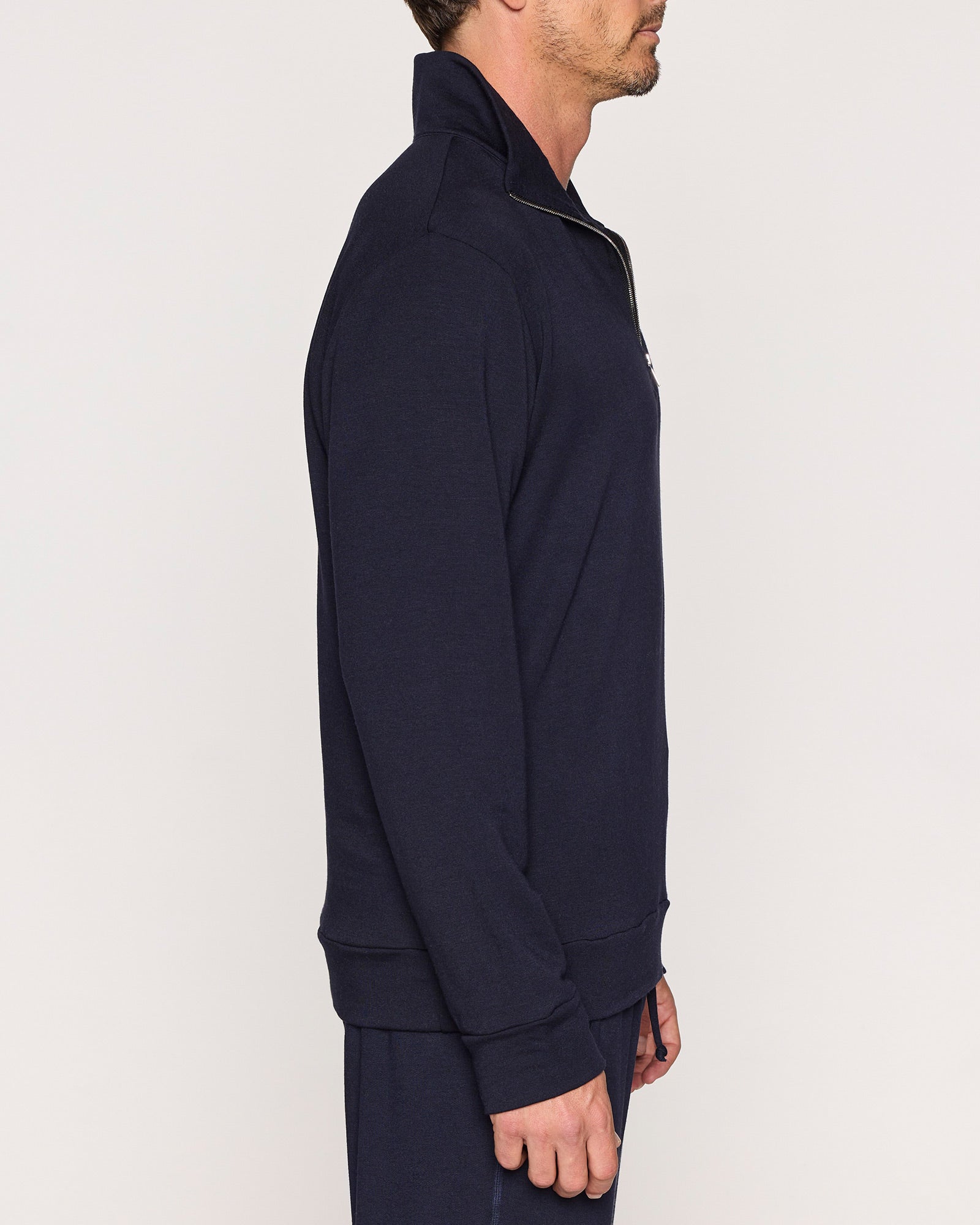 Navy | The Men's 1/4 Zip - Zipper Down Side