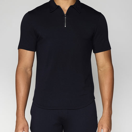 Navy | Men's Zip Polo Front