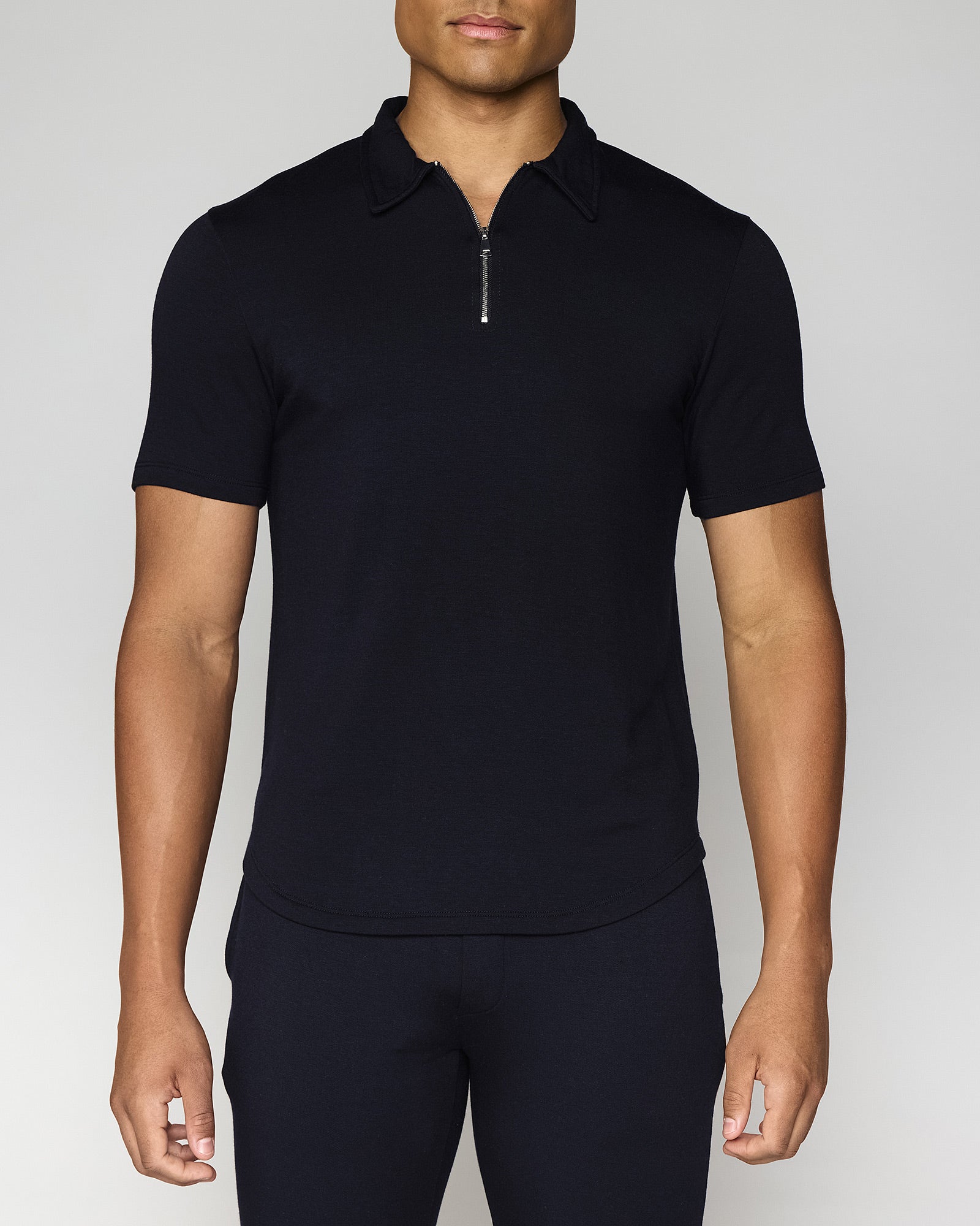 Navy | Men's Zip Polo Front
