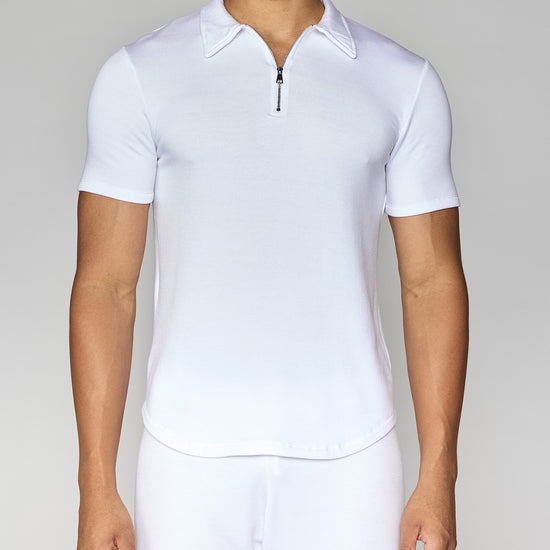 White | Men's Zip Polo Front