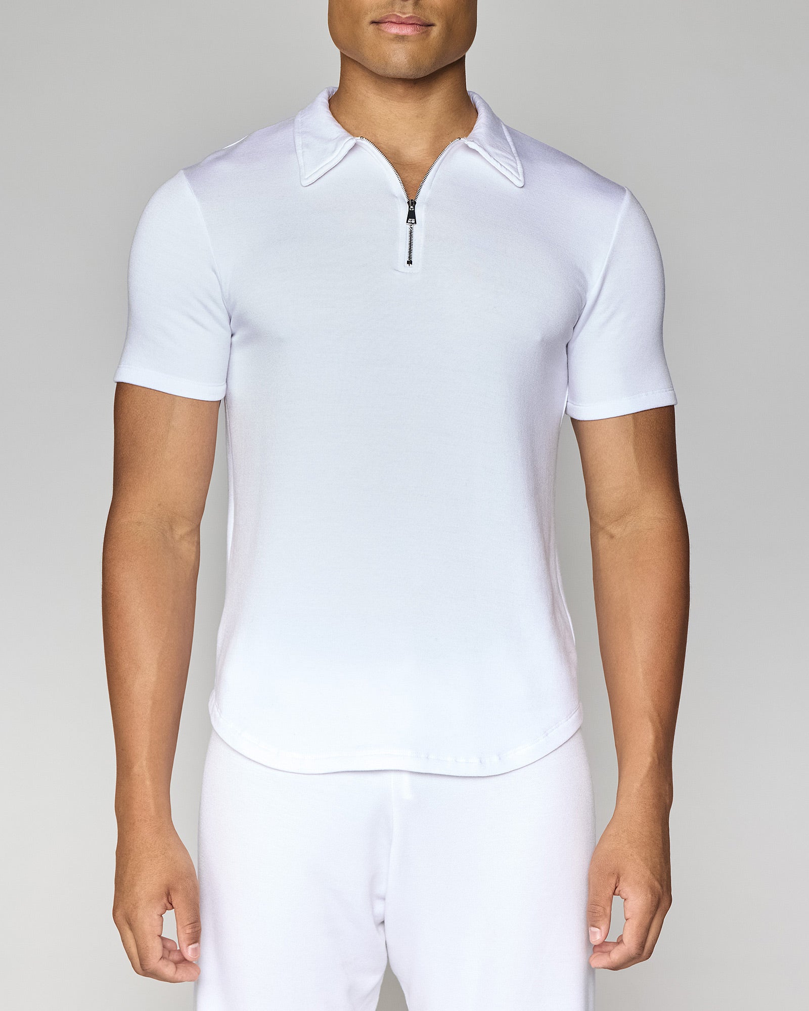 White | Men's Zip Polo Front