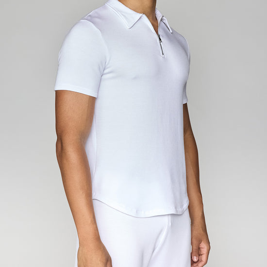 White | Men's Zip Polo Angle