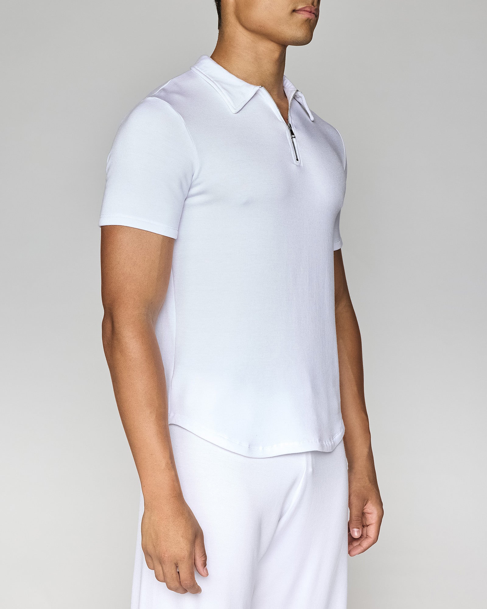 White | Men's Zip Polo Angle