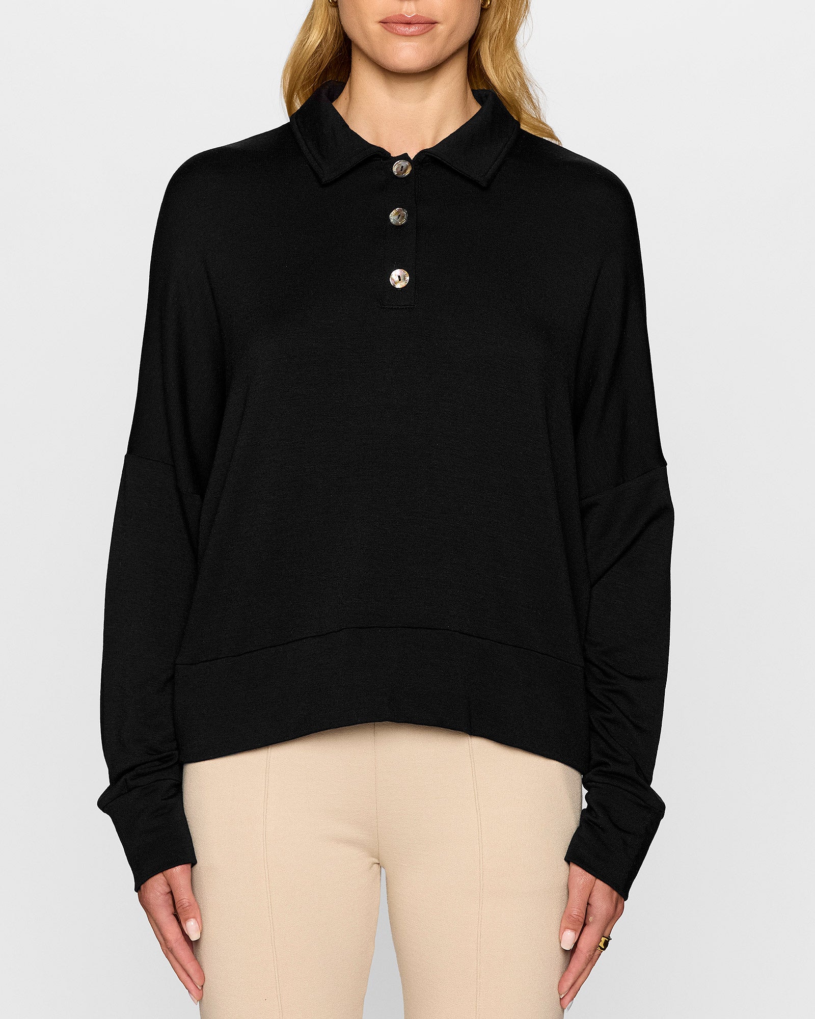 Black | The Long Sleeve Oversized Polo