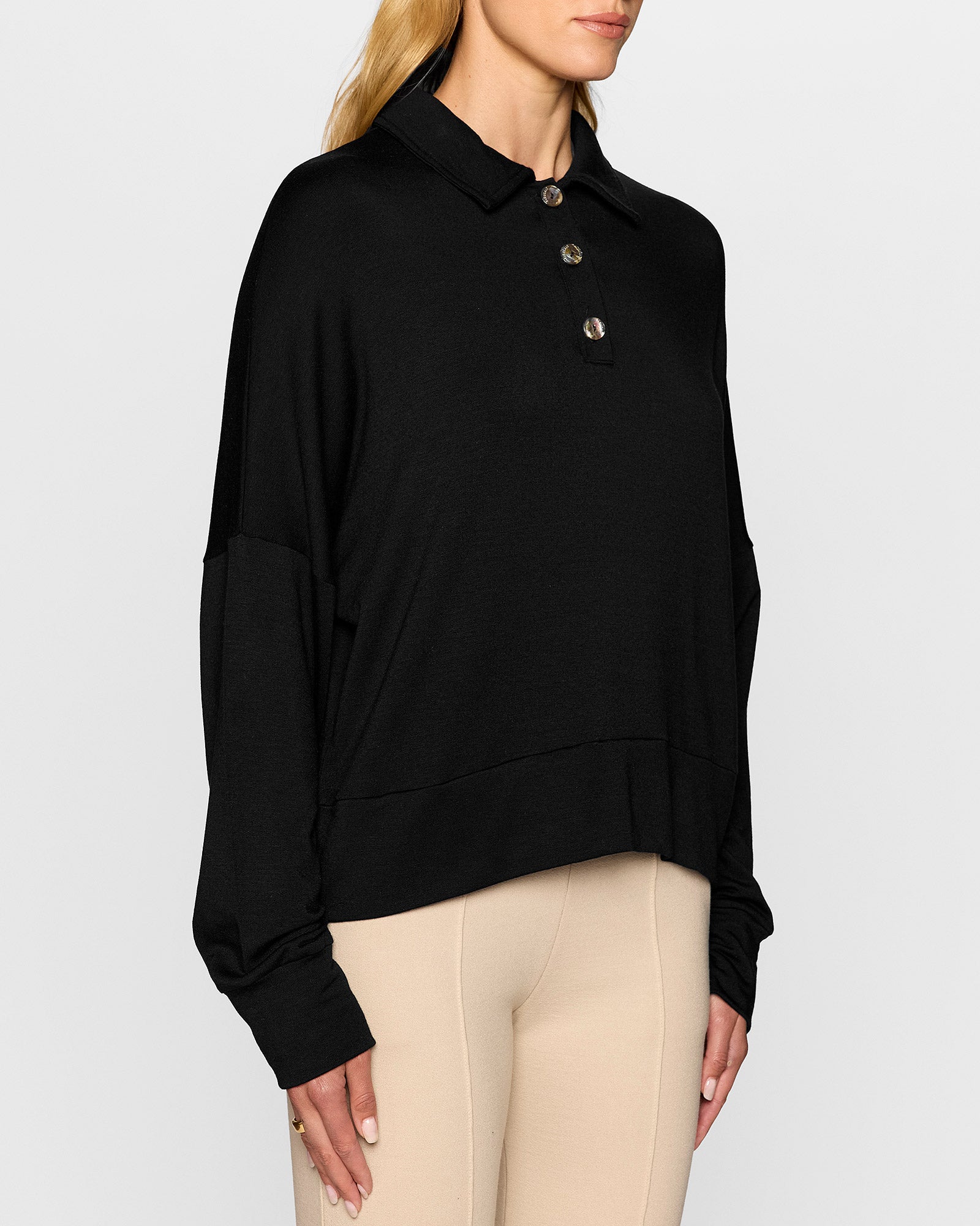Black | The Long Sleeve Oversized Polo