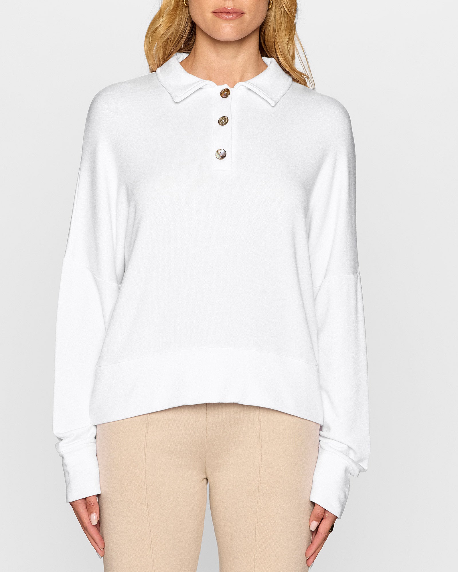White | The Long Sleeve Oversized Polo