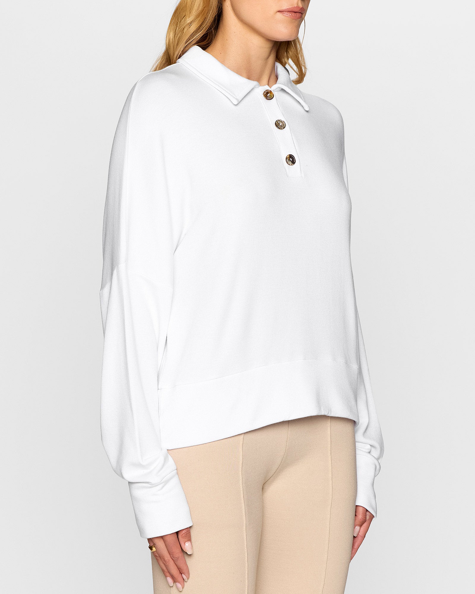 White | The Long Sleeve Oversized Polo