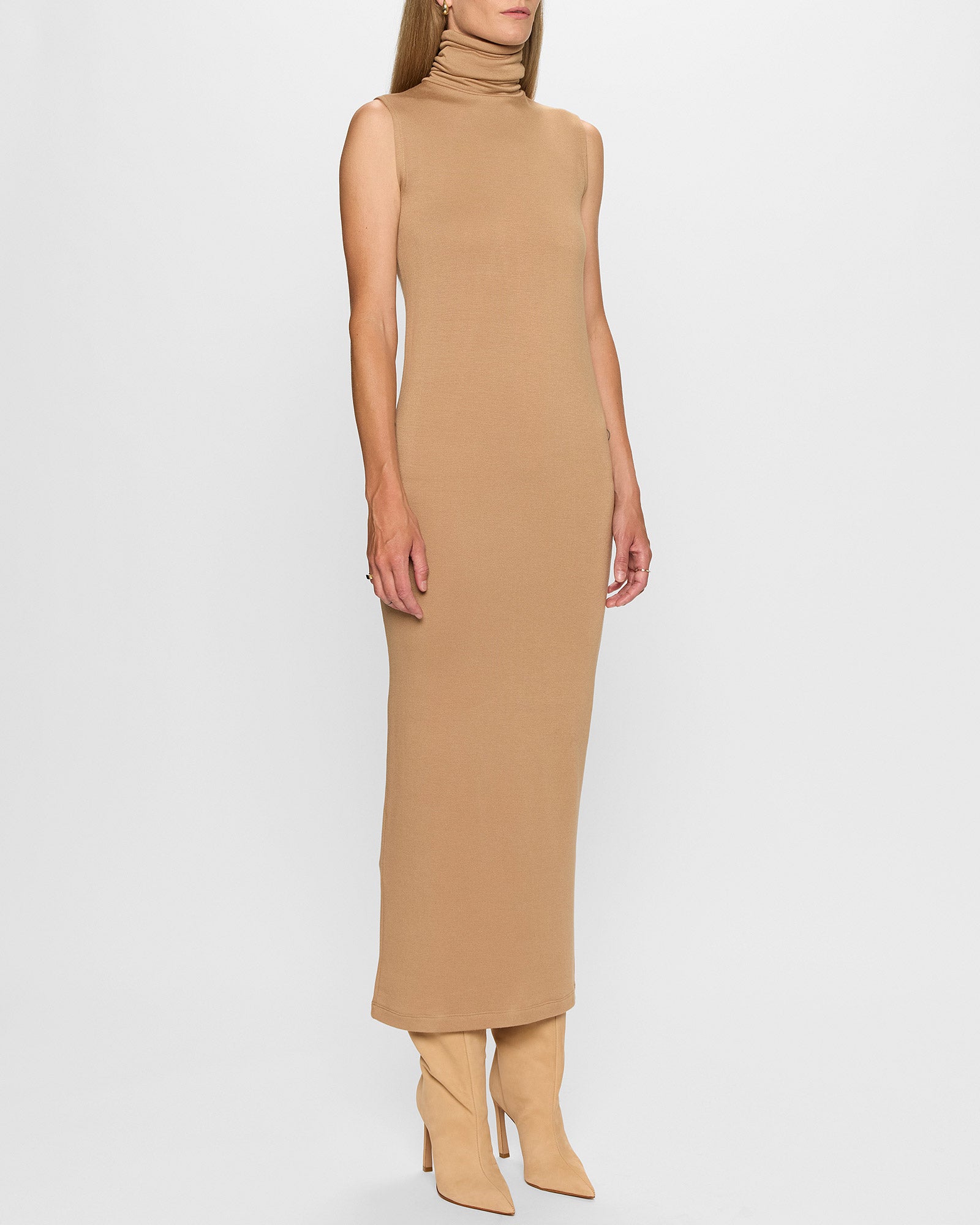 Camel | The Sleeveless Turtleneck Dress by Bleusalt