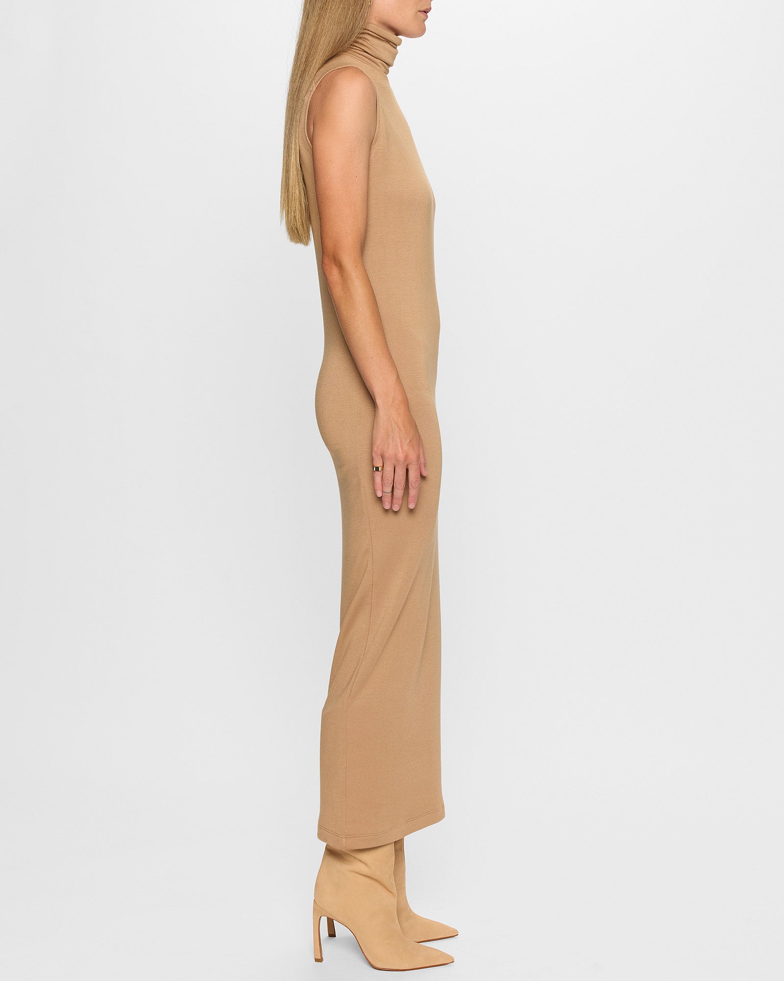 Camel | The Sleeveless Turtleneck Dress by Bleusalt