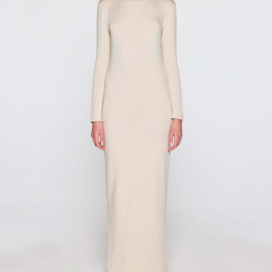 Stone | Long Sleeve Crew Dress Front