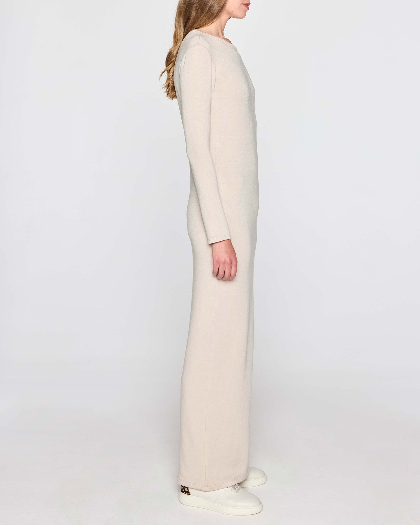 Stone | Long Sleeve Crew Dress Side