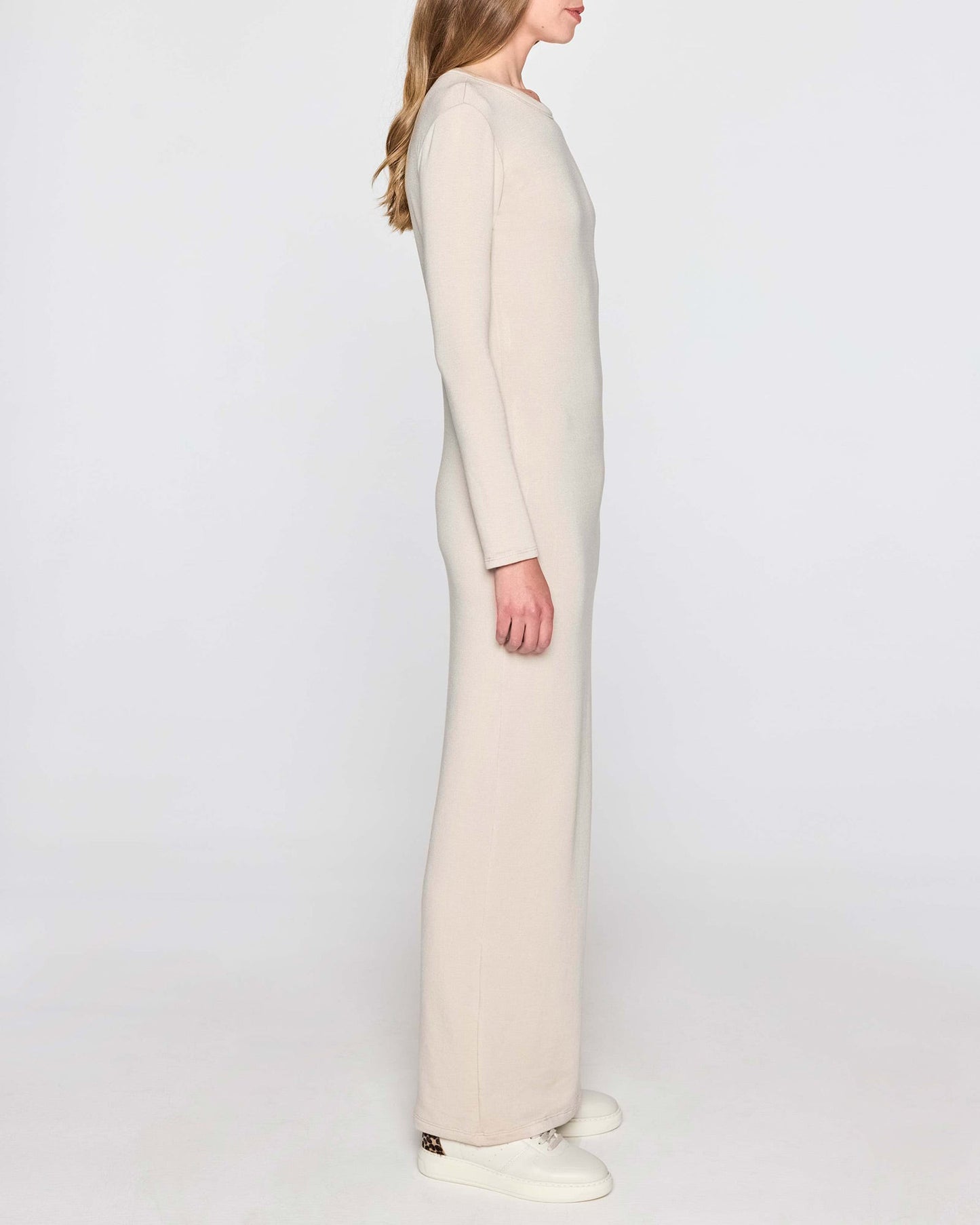 Stone | Long Sleeve Crew Dress Side