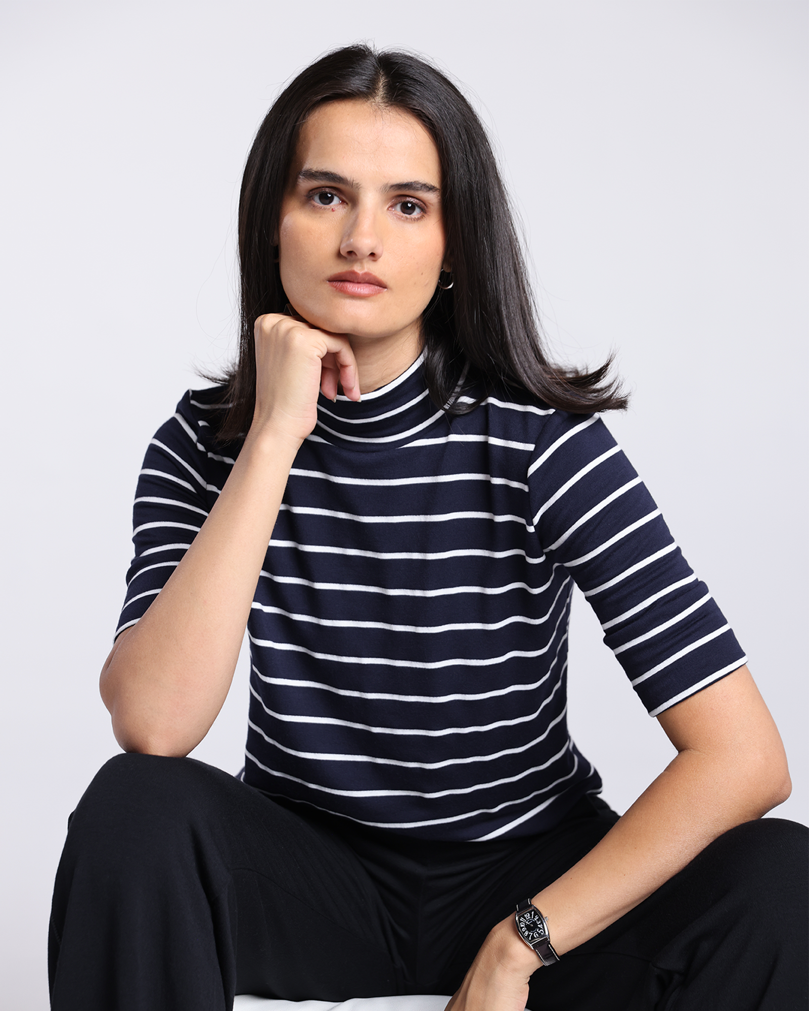 Navy Stripe | The Mock Neck Top