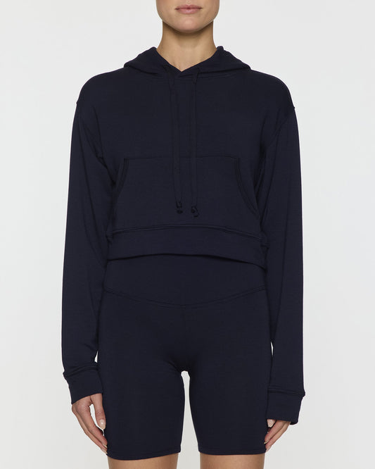 Navy | Kaia Crop Skater Hoodie design with Kaia Gerber