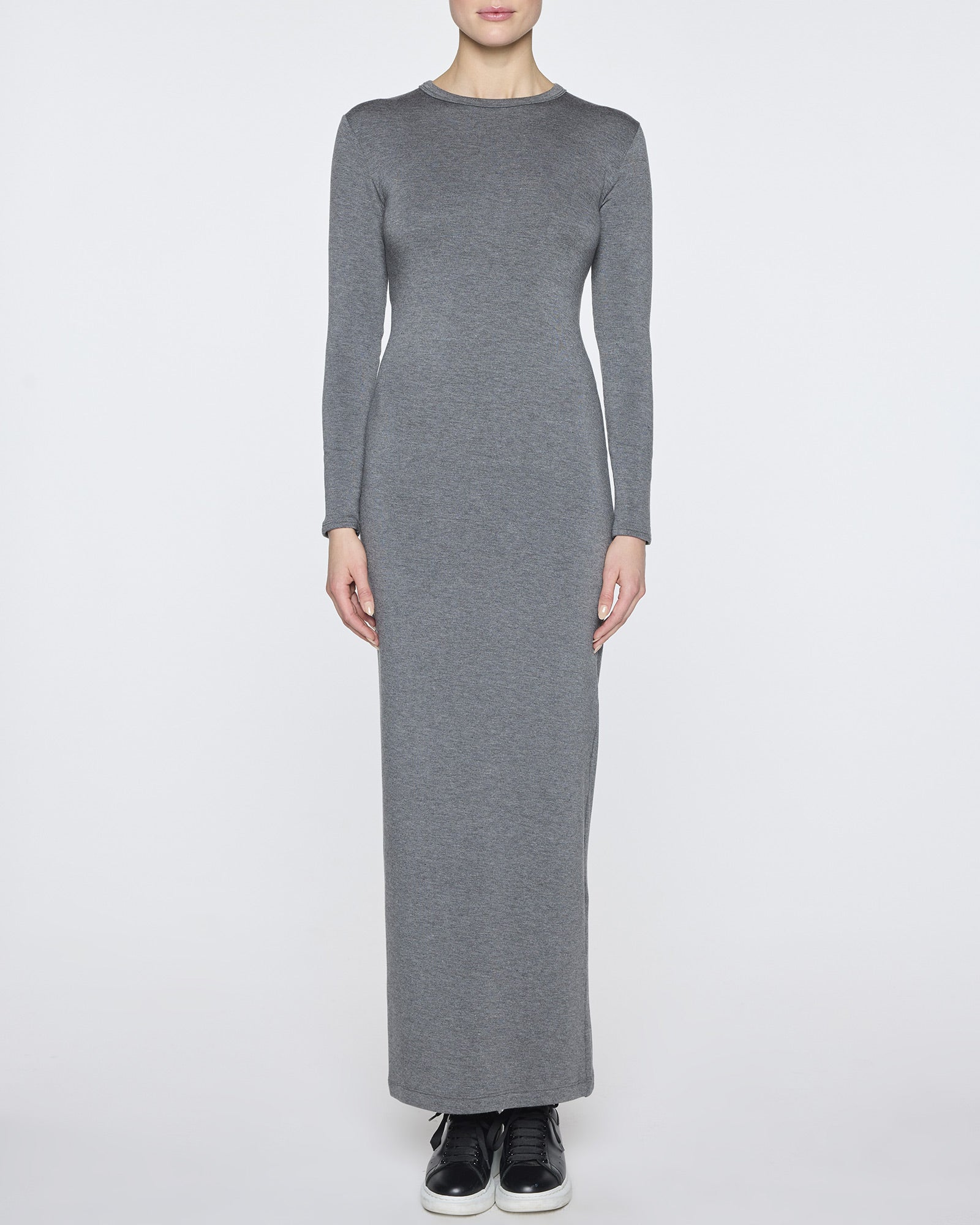 Dark Gray | Women's Long Sleeve Crew Neck Dress