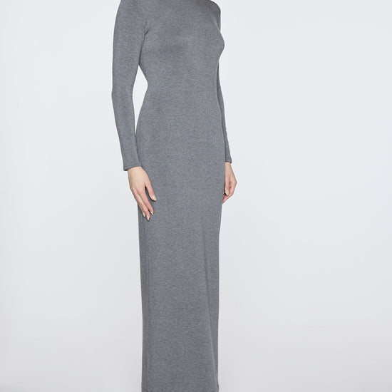 Dark Gray | Women's Long Sleeve Crew Neck Dress