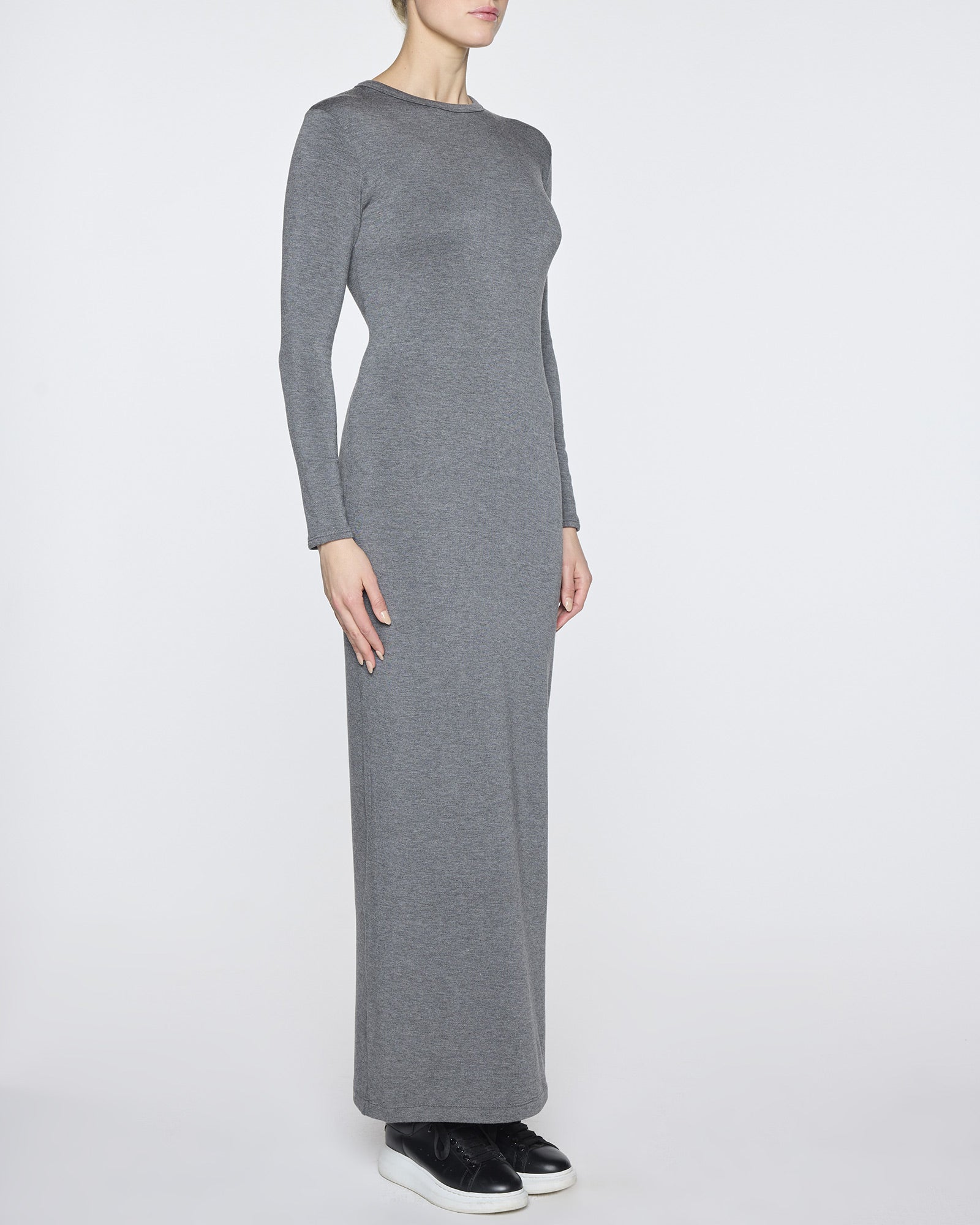 Dark Gray | Women's Long Sleeve Crew Neck Dress