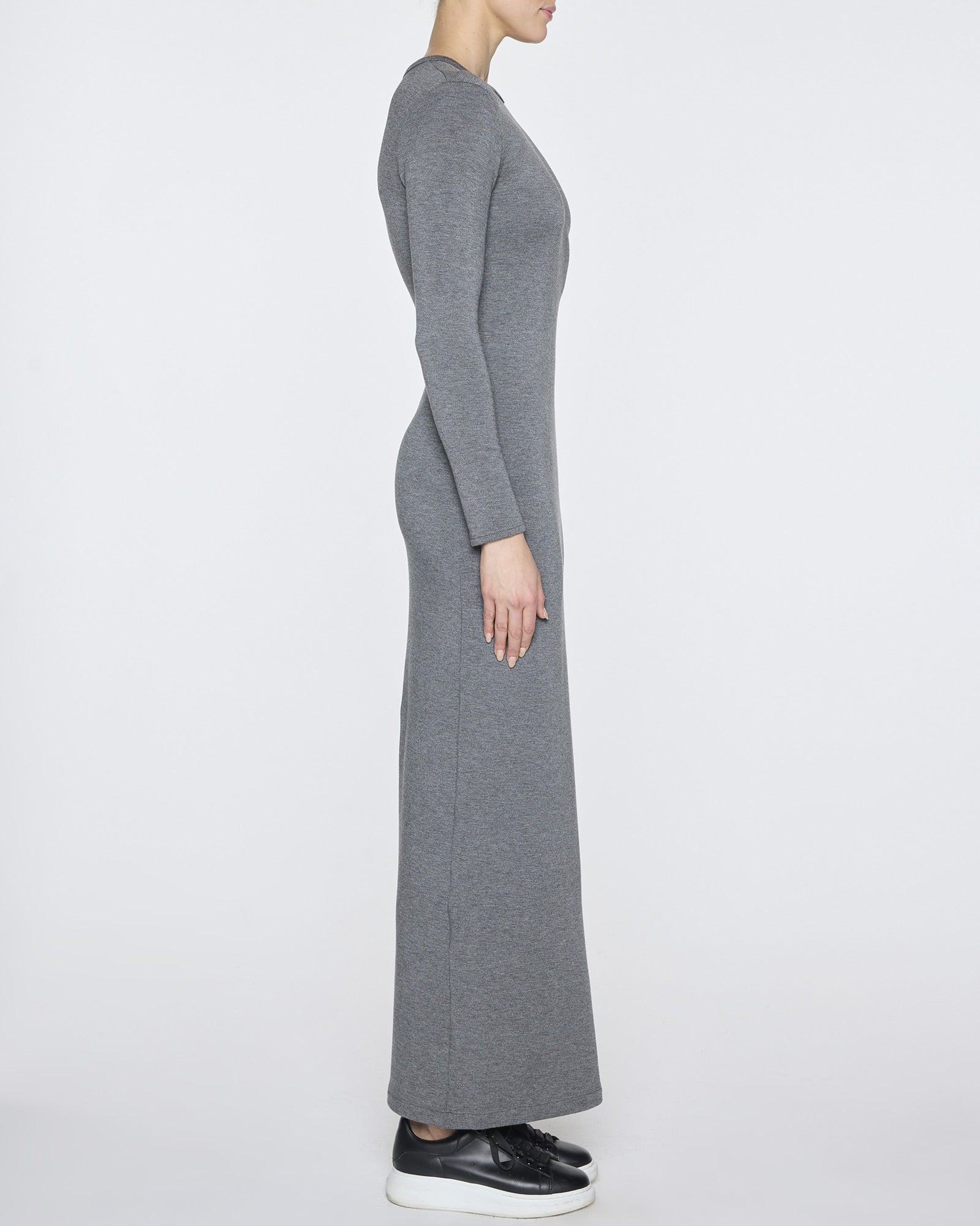 Dark Gray | Women's Long Sleeve Crew Neck Dress