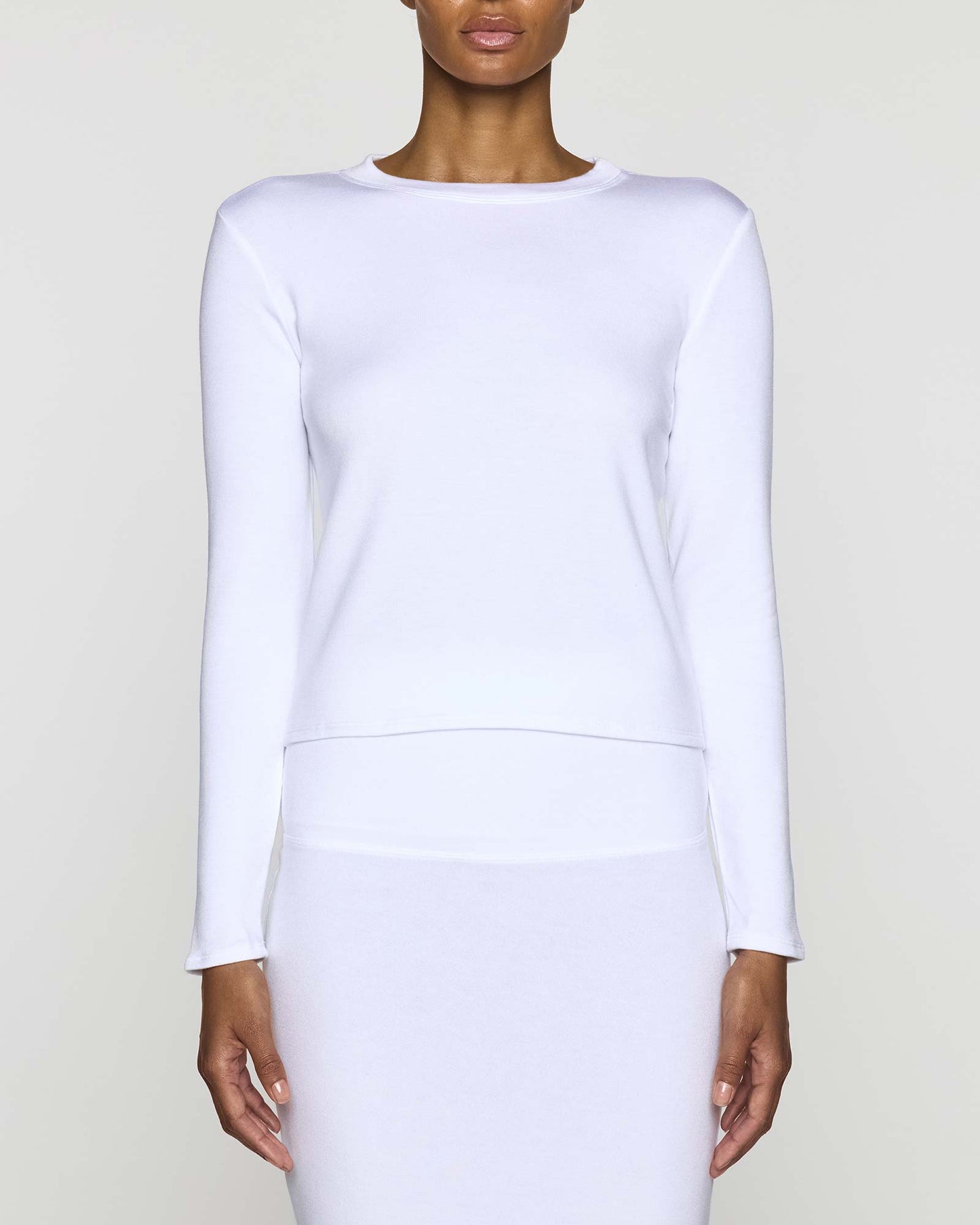 White | Women's Shorty Crew Neck Long Sleeve
