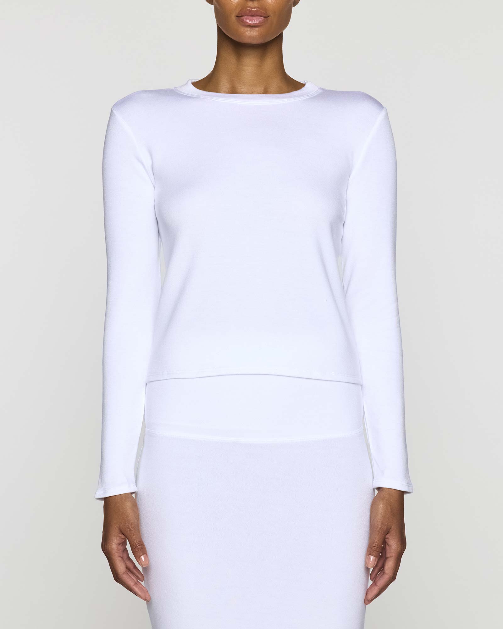 White | Women's Shorty Crew Neck Long Sleeve