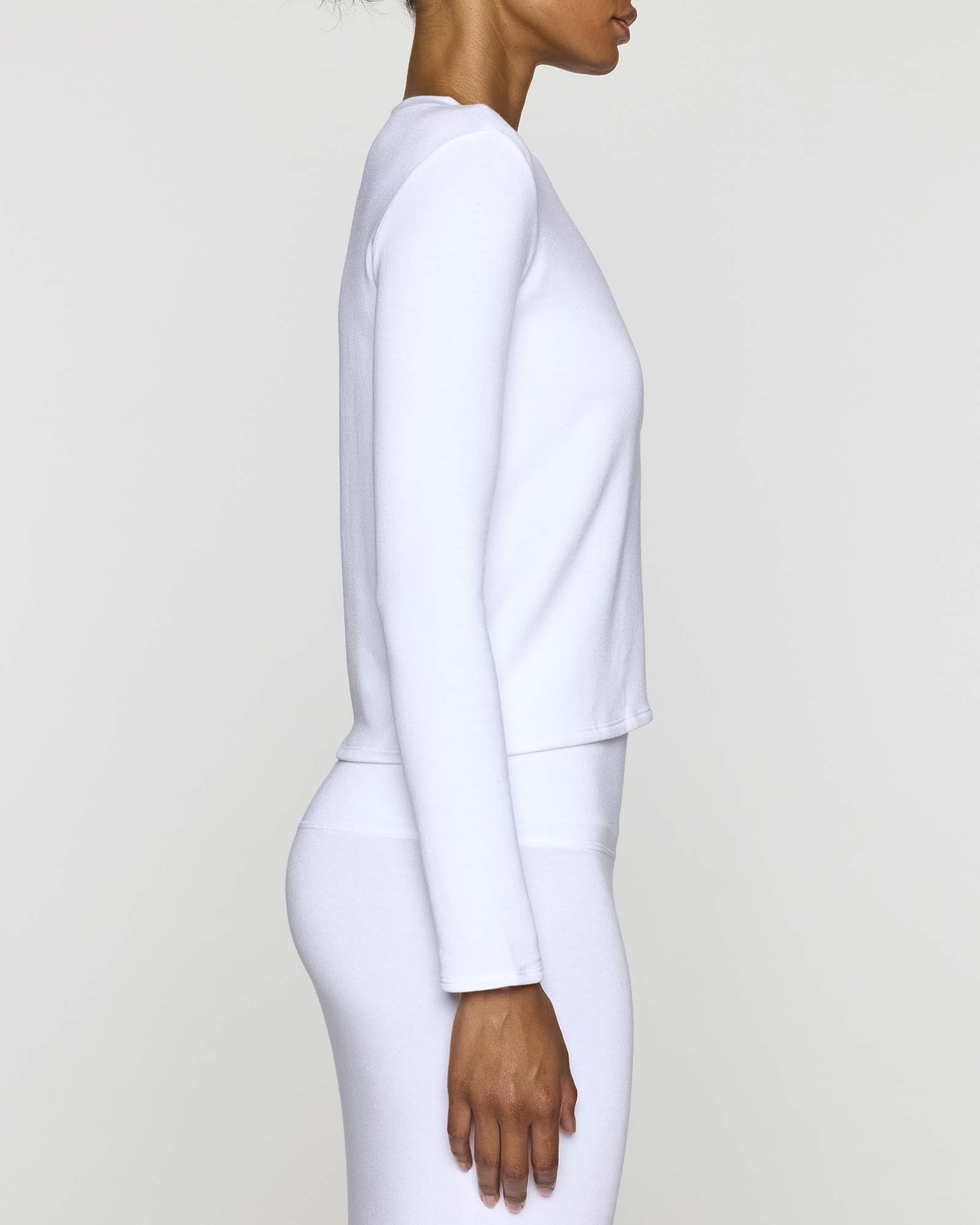 White | Women's Shorty Crew Neck Long Sleeve
