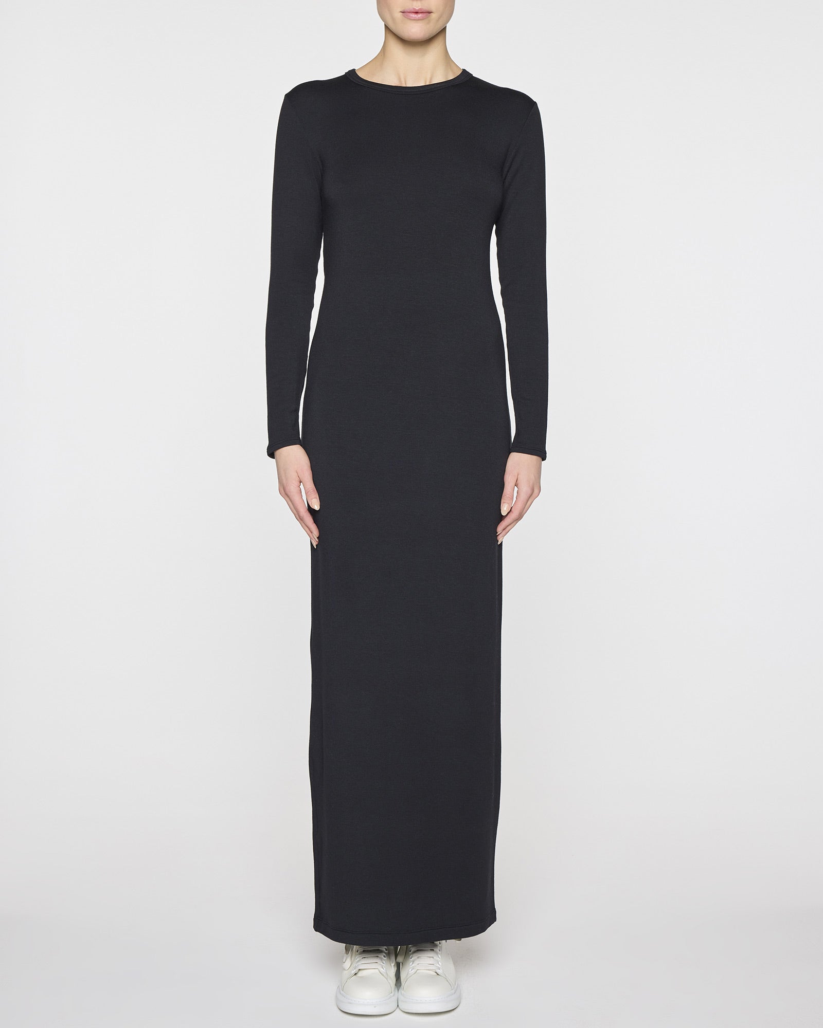 Black | Women's Long Sleeve Crew Neck Dress