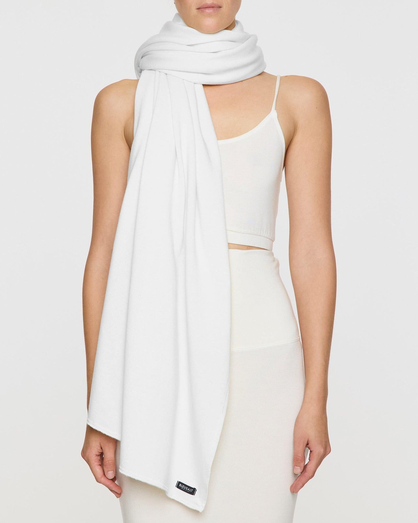 White | Scarf Wrapped Around Neck