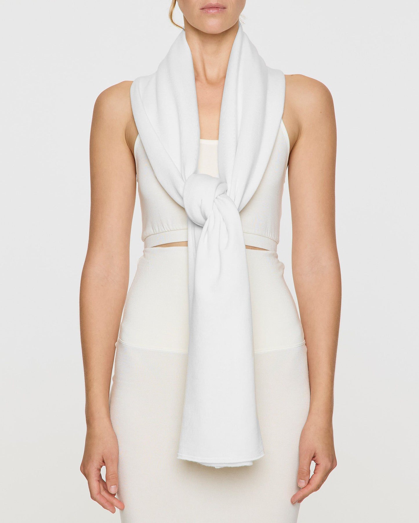 White | Scarf Tied Around Neck