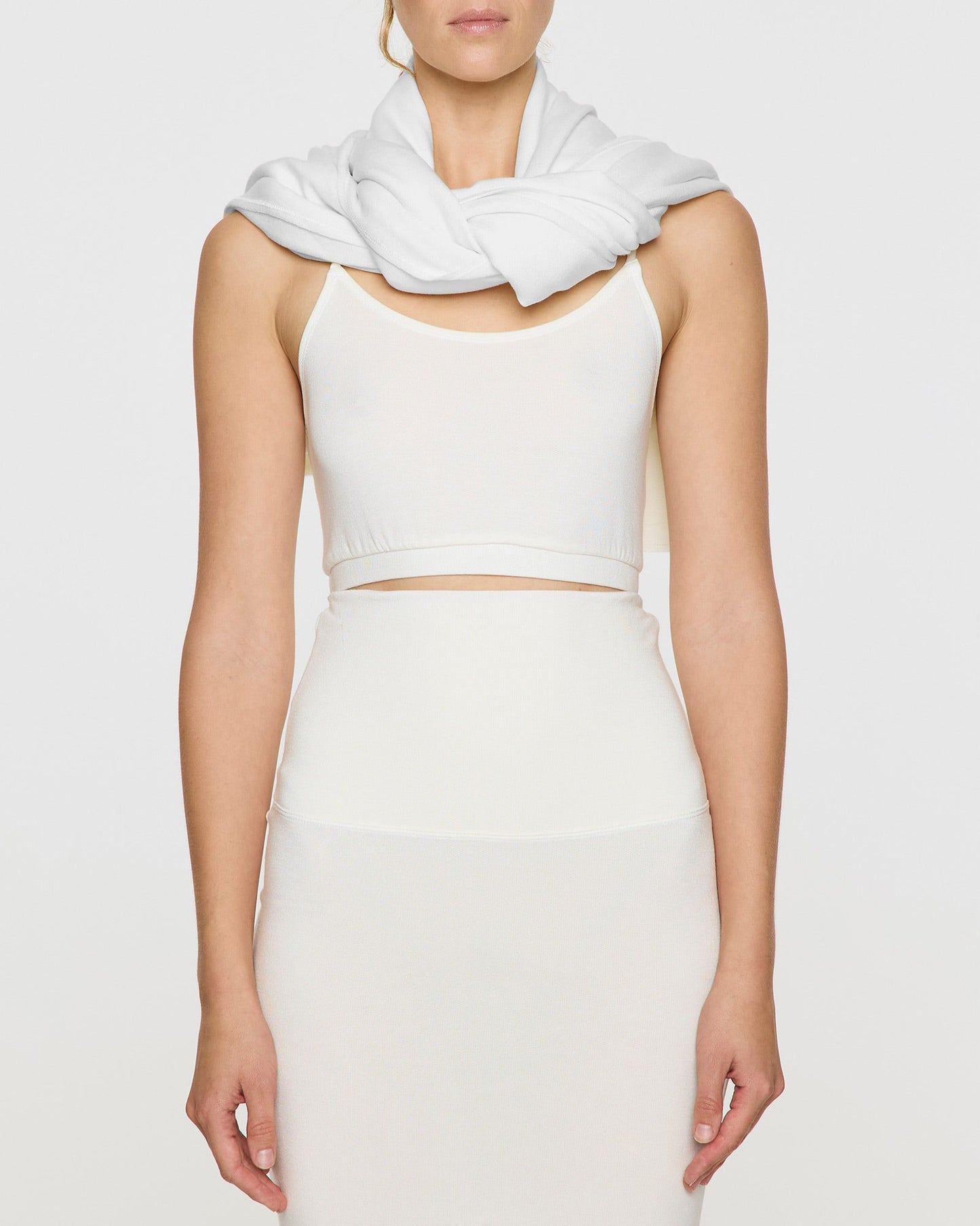 White | Scarf Knotted Around Neck