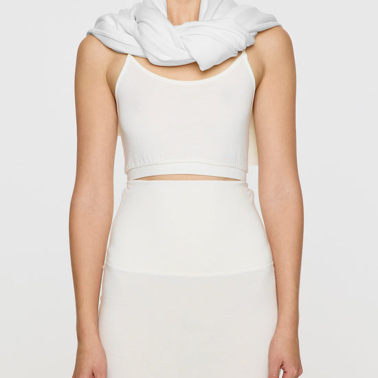 White | Scarf Tied Around Neck