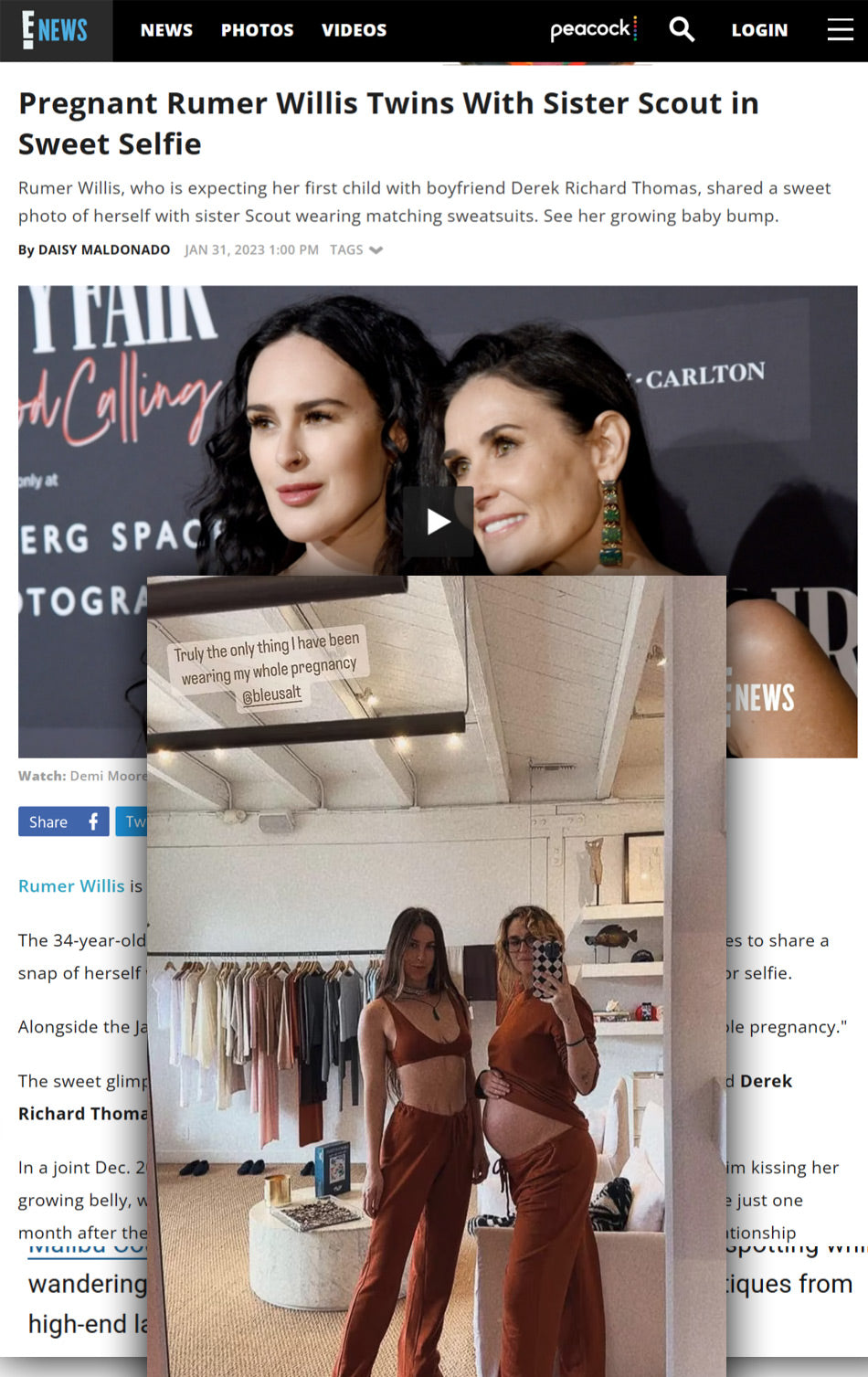 Pregnant Rumer Willis Twins with Sister Scout in Sweet Selfie Bleusalt