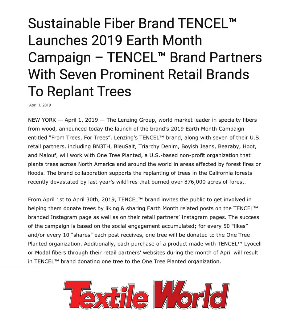 Sustainable Fiber Brand TENCEL™ & Bleusalt Launch 2019 Earth Month Campaign-Bleusalt