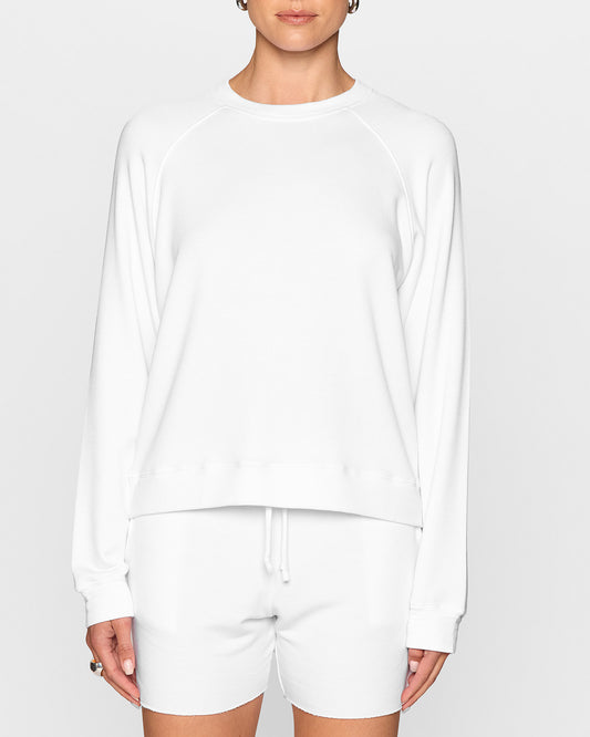 White | Women's Raglan Crew by Bleusalt