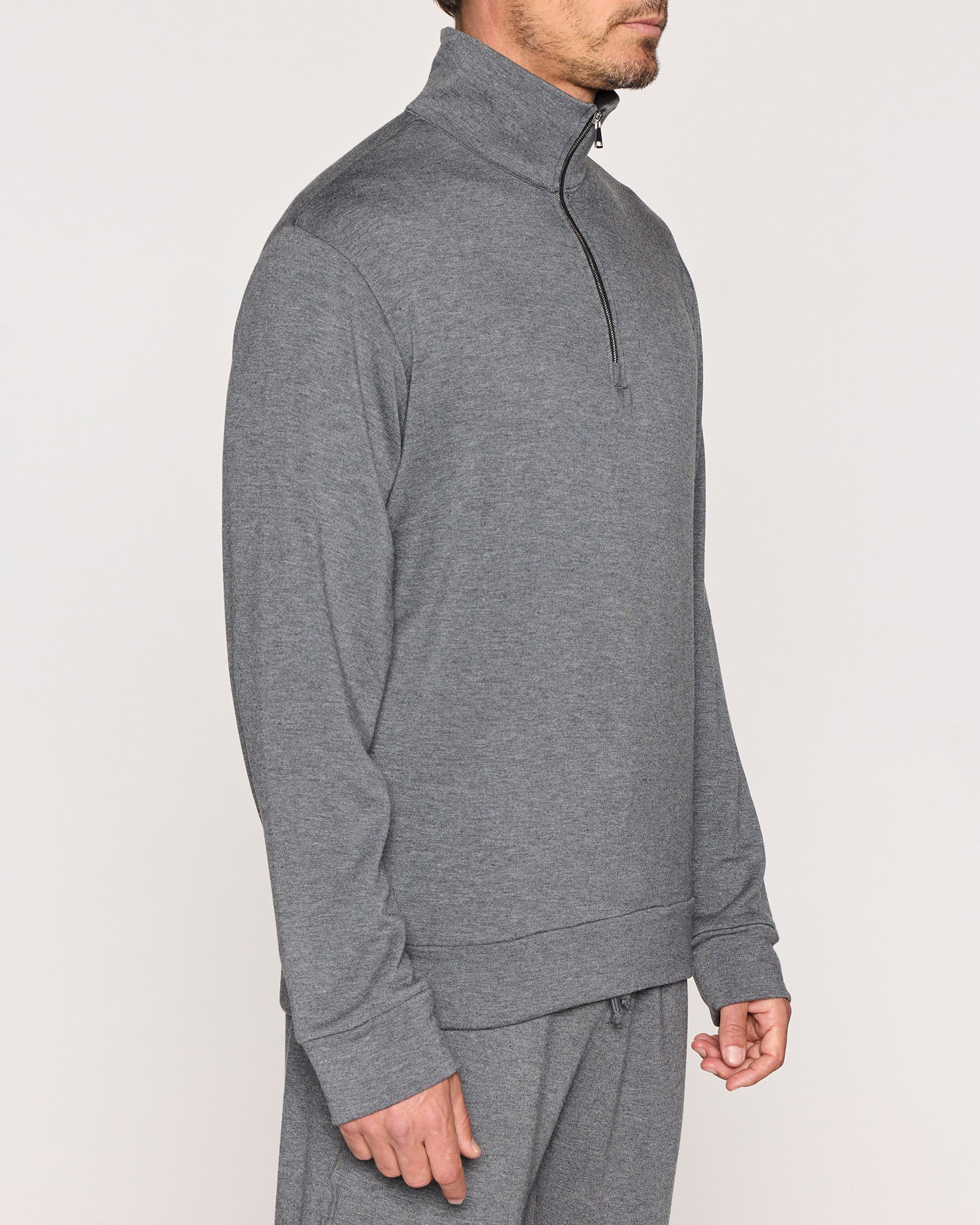 Dark Gray | The Men's 1/4 Zip - Zipper Up Angle