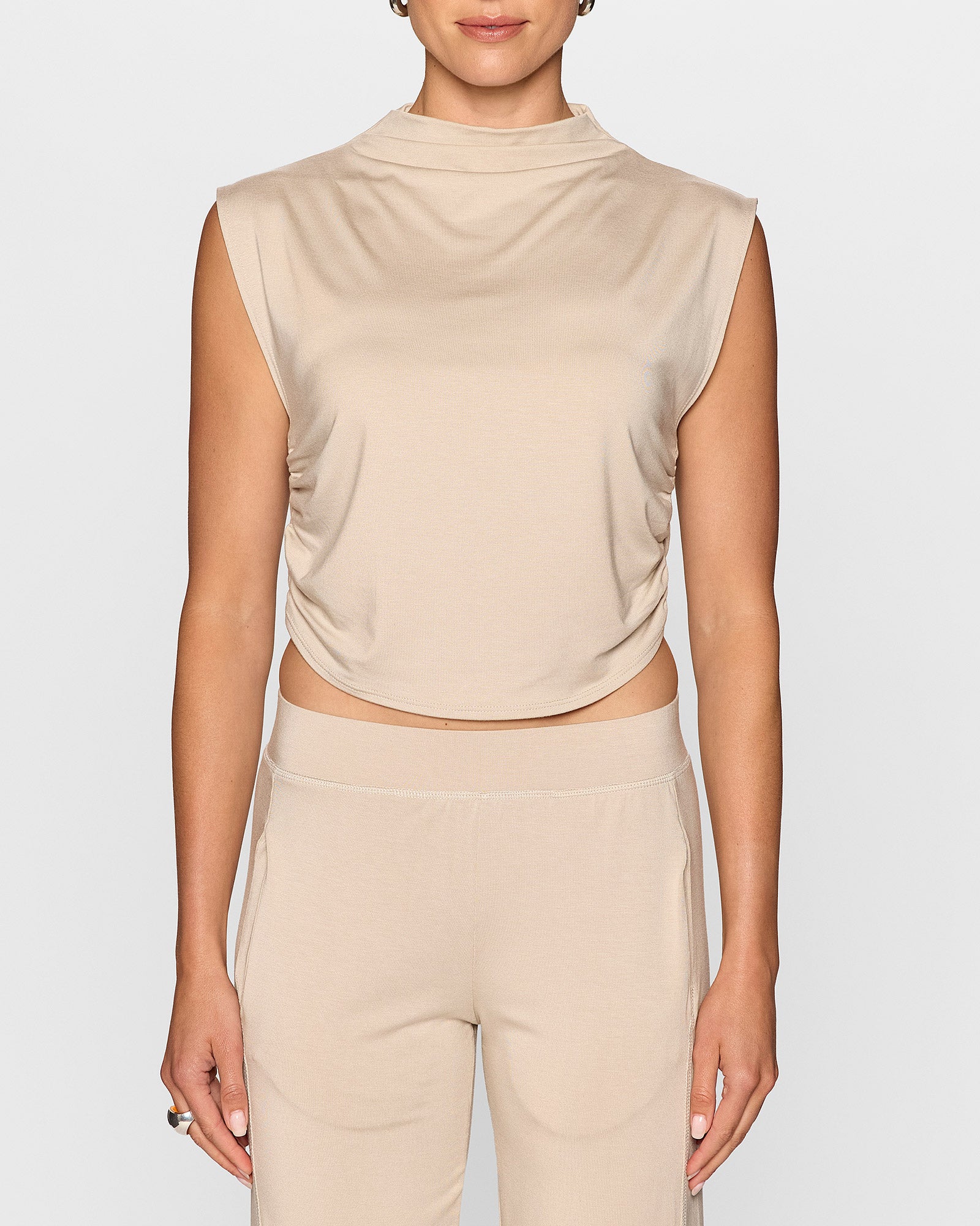 Stone | The Nina Top: A beige Sleeveless top by Bleusalt