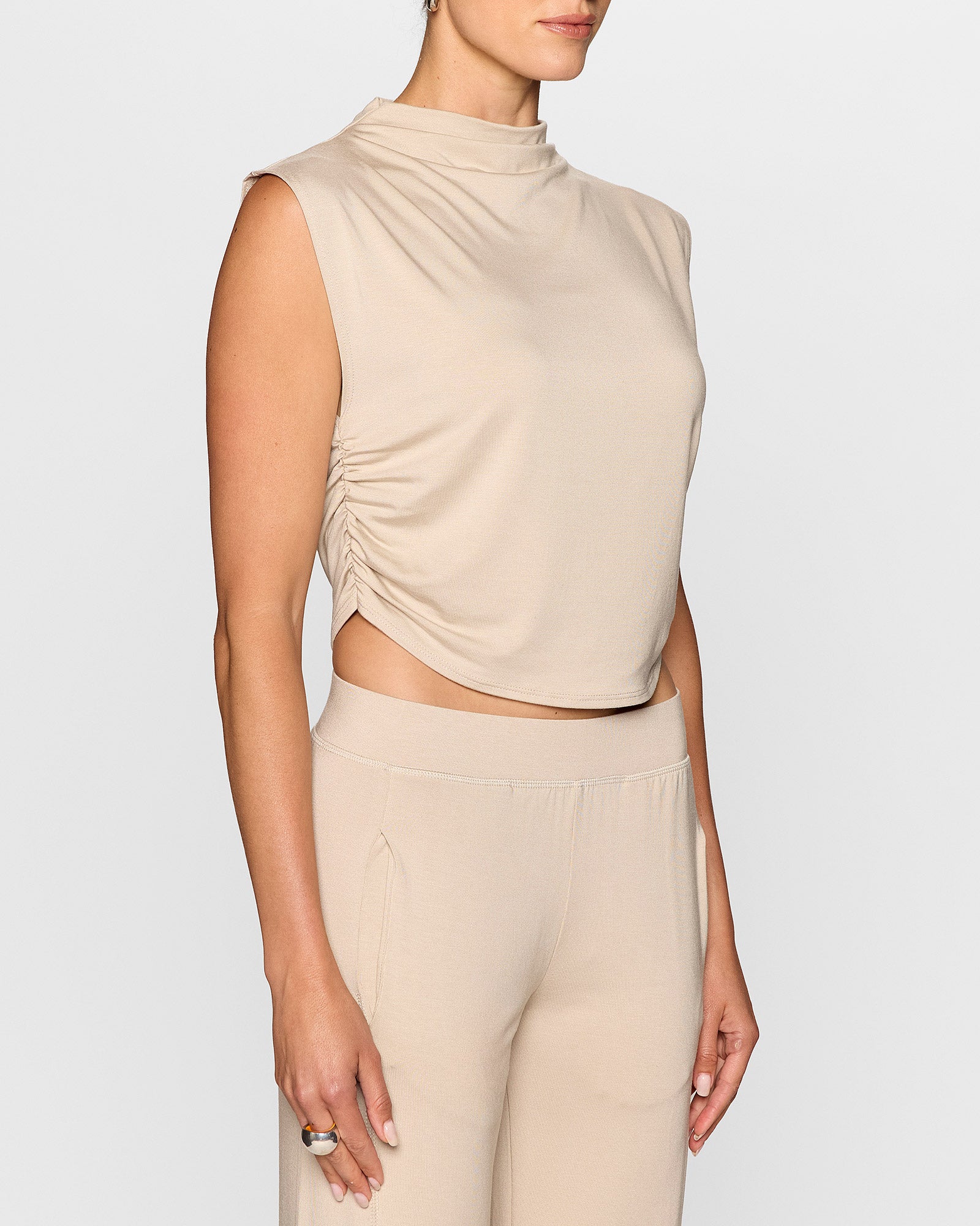 Stone | The Nina Top: A beige Sleeveless top by Bleusalt