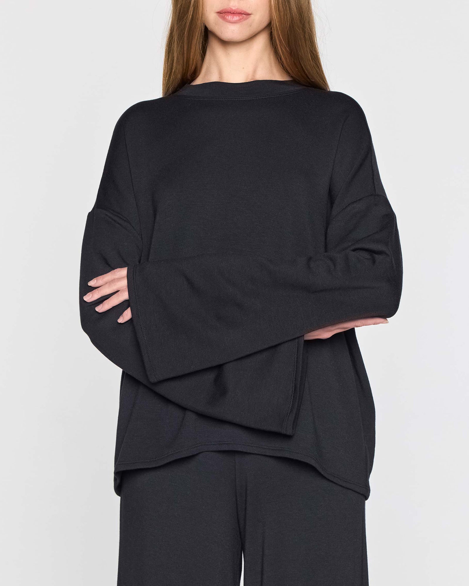 Black | The Bell Sleeve Crew Front