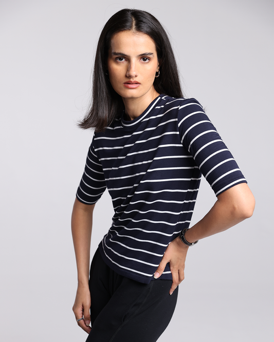 Navy Stripe | The Elbow Sleeve Classic Crew