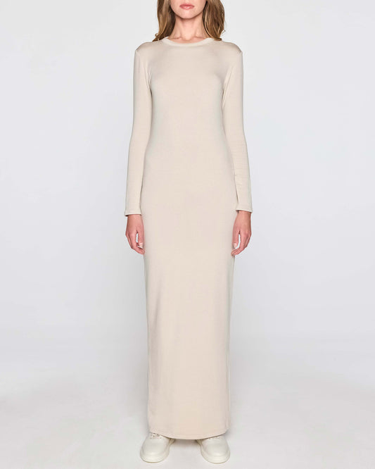 Stone | Long Sleeve Crew Dress Front