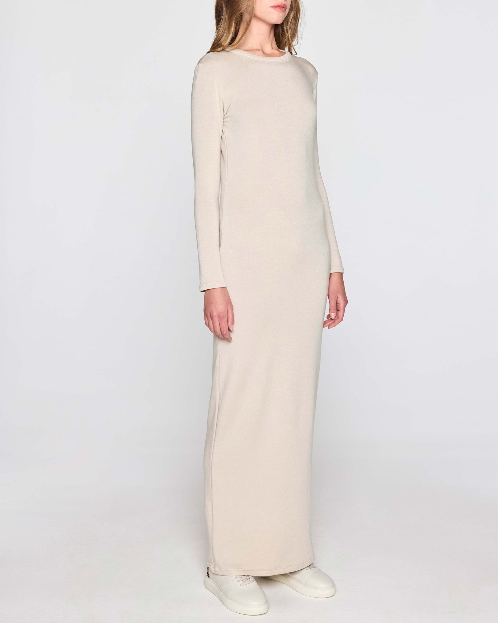 Stone | Long Sleeve Crew Dress Angle