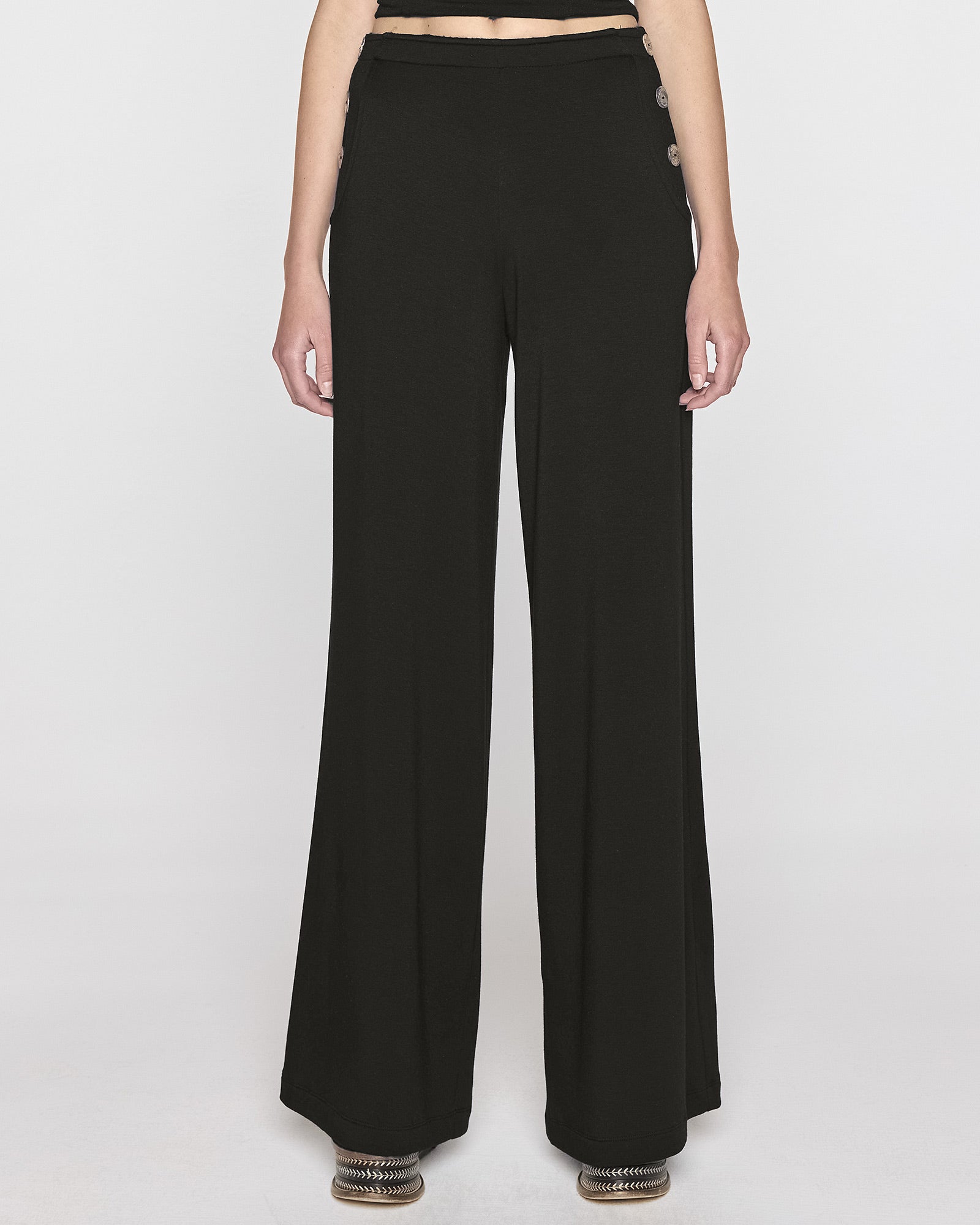 Black Wide Leg Pant with Button Detail | Everard's Clothing