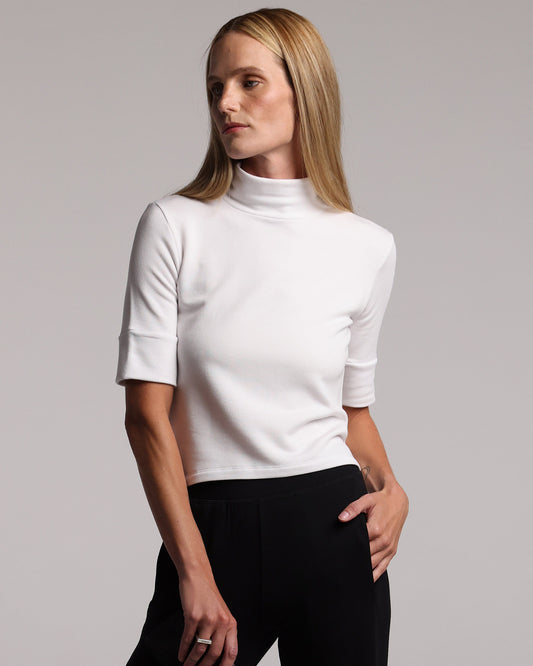 White | The Mock Neck Top by Bleusalt