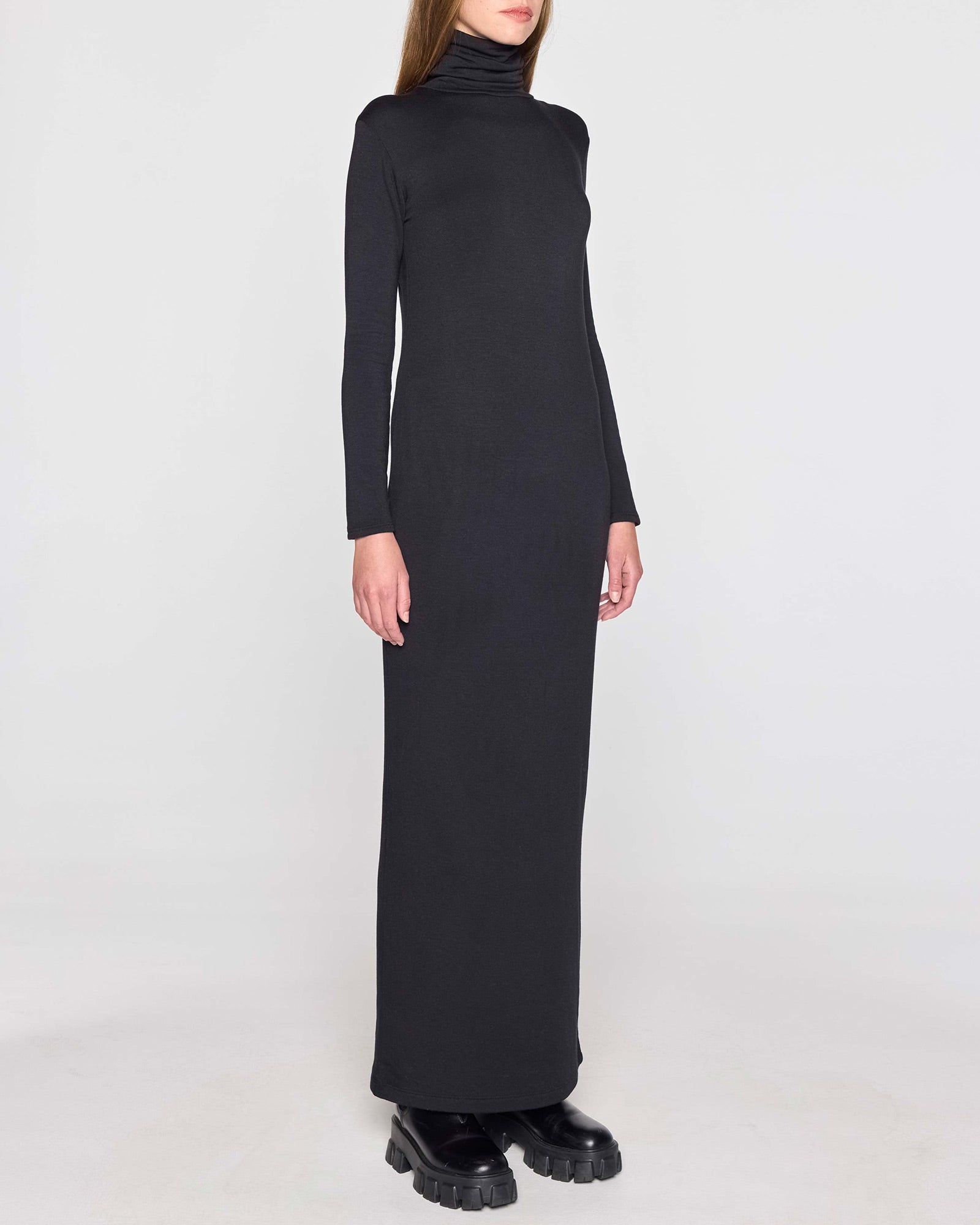 black long sleeve dress turtleneck Eterne Maxi Tumble dry low Black Turtleneck Midi Dress |