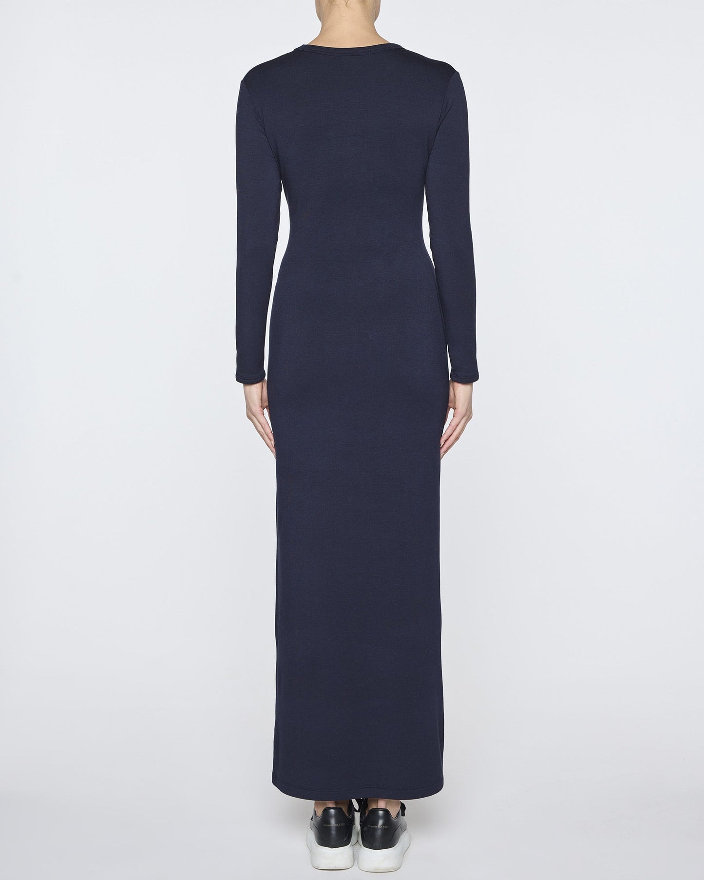 navy blue maxi dress long sleeves Satin Dress, Sleeve Formal Gown very fitted at natural waist Blue Maxi Dress, Fit and